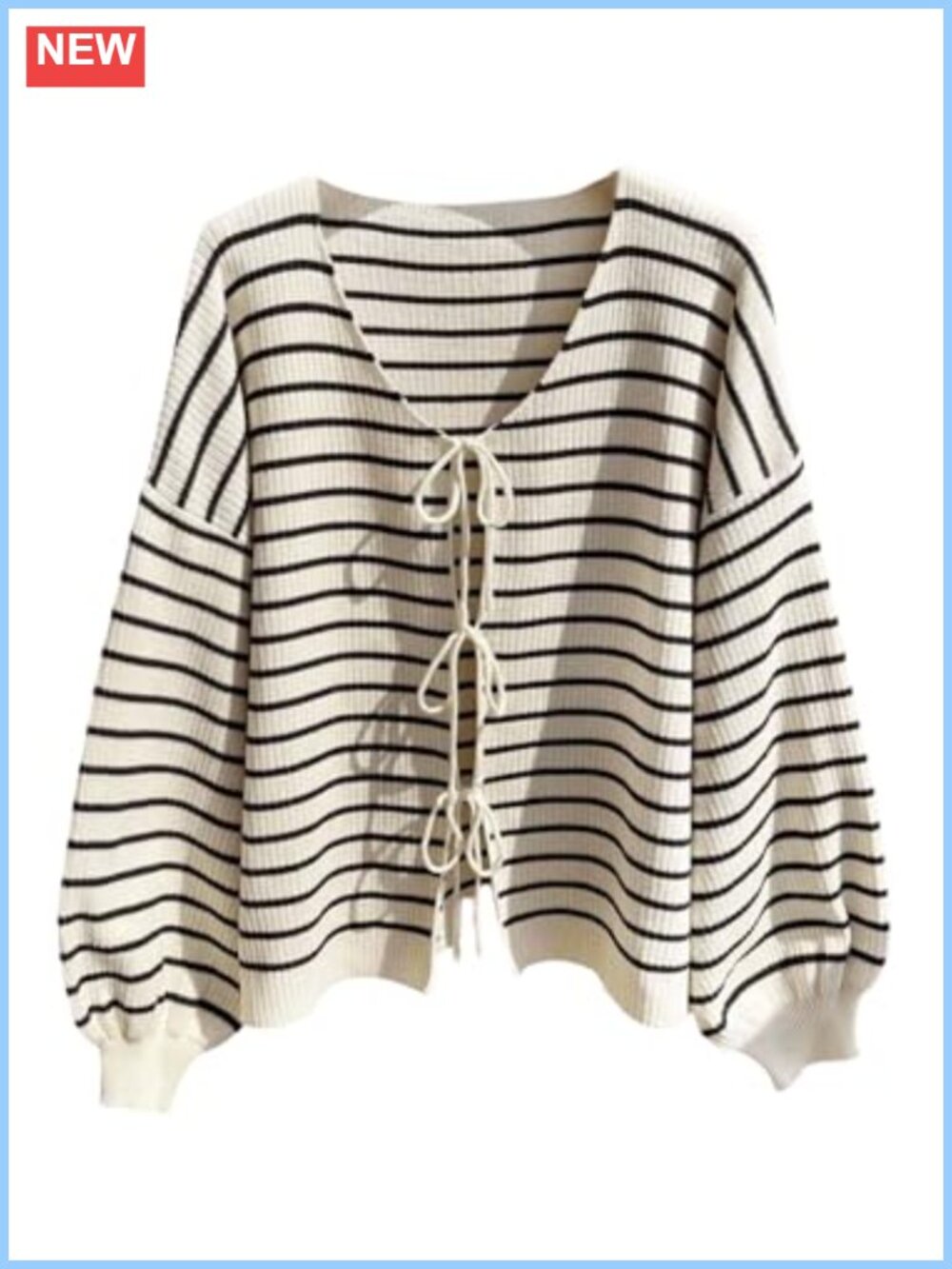 Plus Size Striped Tie Front V-Neck Knit Cardigan Sweater